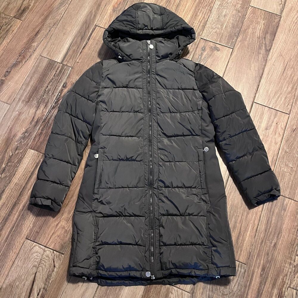 Andrew Marc Women's Light Gray Quilted Winter Coat Hoodie Size Medium EUC